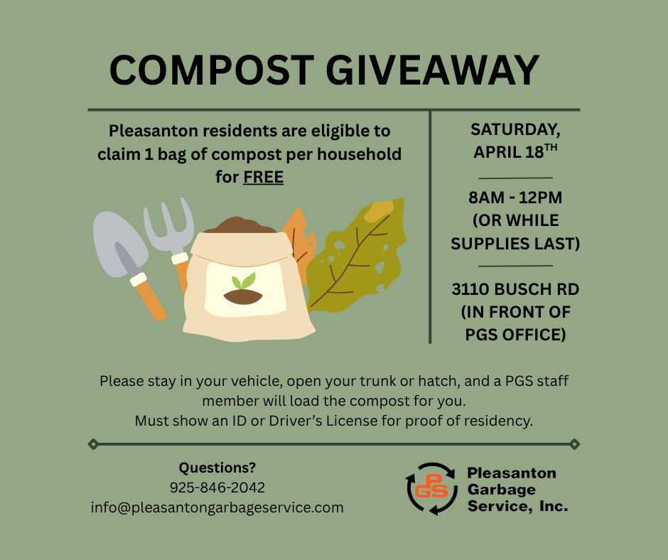 PLEASANTON GARBAGE SERVICE FREE COMPOST GIVEAWAY APRIL 18, 2024